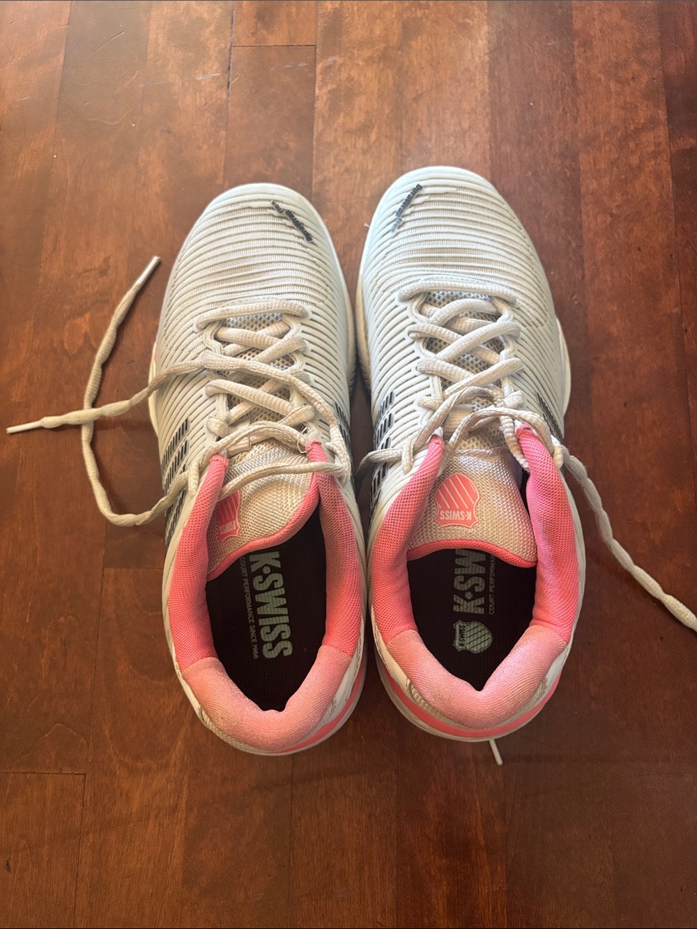 K-Swiss Girls' White and Pink Lace-Up Sneakers
